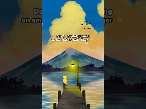 Day 5 - Draw on smartphone with finger. Menggambar Gunung dan danau #ibispaint #digitaldrawing