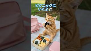 ピクニックに行ったらうさちゃんとともだちになったよ🐇🍙#猫#茶トラ猫#ai猫#料理#cat#catshorts #catvideos #catlovers #aicat