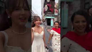 Gautami from slayy point with radhika on Seoul street for squid game #slayypoint #seoul