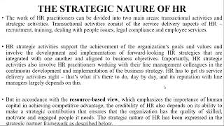 The Strategic Role of HRM