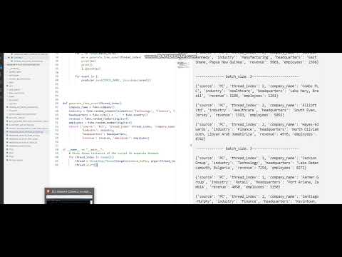 real time streaming example via redpanda - kafka clone  in C++, 6 threads producing to 1 topic
