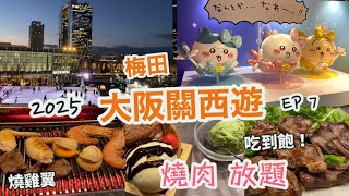 大阪關西遊2025 Vlog EP.7| 梅田 力丸燒肉放題，吃到飽！燒和牛、雞翼、蝦、牛舌、抹茶雪糕| 必吃推介| chiikawa專門店、daiso|大阪自由行|日本美食|日本旅遊 必去景點🇯🇵