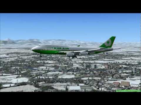 FSX PMDG EVA AIR 747-400 Landing at RJCC