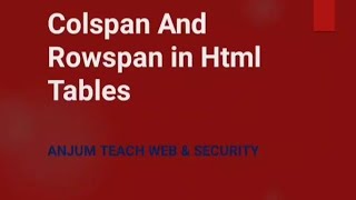 ColSpan RowSpan in Tables using HTML