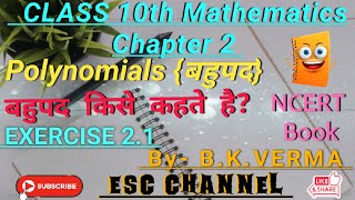 Class 10 NCERT Maths Book Solutions. Chapter 2 Exercise 2.1 बहुपद {Polynomials} हिंदी में। up board.