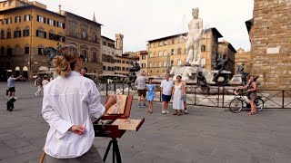 Painting in a Crowded Square in Florence… One Week of Art School In Italy