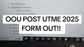 OOU POST UTME 2025 FORM OUT!! 