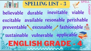 English Grade 4 Spelling List 3