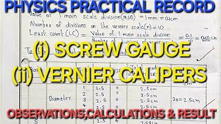 Class12(Plus two)Physics practical record(SCREW GAUGE & VERNIER CALIPERS)kerala syllabus Malayalam
