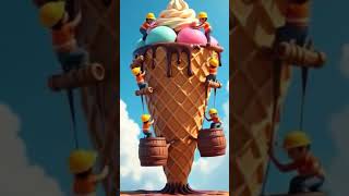 Tiny Workers Building a Giant Ice Cream Cone! 🍦🧗 | 8K Fantasy Artwork