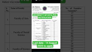 UNIVERSITY OF KOTA PHD NOTIFICATION #phdnotification #phdinterview