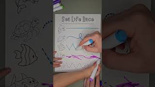 Sea life race worksheet 🦈. formomswithminis.com #preschool #teacher #worksheets