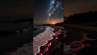 starry night and bioluminescent ocean water #oceanwaves #night
