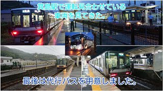 大雨の影響で箕島駅で運転を見合わせている223系を見てきた。