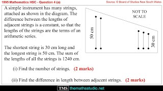 1995 Maths 2u HSC Q4a Solve worded problem involving sum & general term of arithmetic series