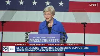 WATCH LIVE: Mass. Sen. Elizabeth Warren speaking after winning 3rd term in office.