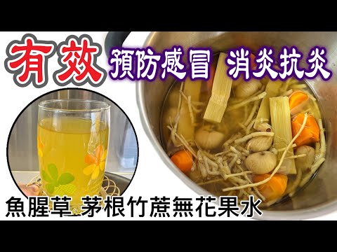 ￼清甜［魚腥草茅根竹蔗無花果水］｜擊退流感不適、喉嚨痛、口腔乾涸｜抗菌消炎、清熱潤燥、生津解渴｜How to make Fishwort, Imperatae and Sugar Cane Water