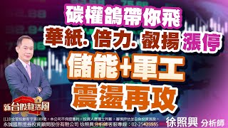 碳權鴿帶你飛華紙、倍力、叡揚漲停，儲能+軍工震盪再攻｜2023/04/24｜徐照興 分析師｜新台股龍捲風
