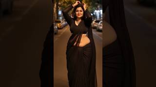 Plus Size AI Beauty Rocks Black Saree Look ✨ | Confident Navel Show #Shorts