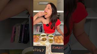 Trying the BEST RATED Pani Puri, Momos, and Biryani 😱😱 | Zomato vs Swiggy😍❤️ @sosaute  #shorts
