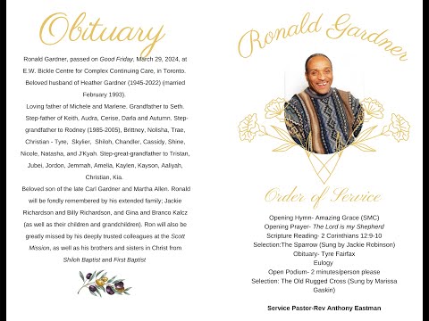 Ronald Gardner's (1942-2024) Funeral Service- Apr 6, 2024 12pm-2pm