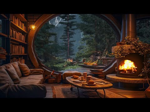 Hobbit's House In the Rain: Crackling Fireplace and Gentle Rain Outside💤 ASMR for Sleeping, Relaxing