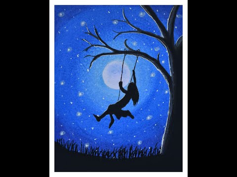 Moonlight easy scenery with oil pastel #shorts