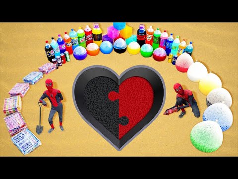 How to Make Heart Puzzle with Orbeez & Cement, Balloons of Soda, Pepsi, Monster, Coca Cola vs Mentos