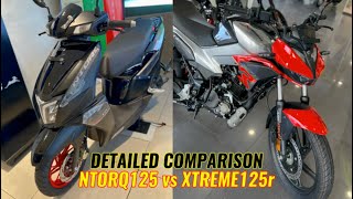 125cc Scooter vs 125cc Bike | 2025 Tvs Ntorq 125 OBD2B vs 2025 Hero Xtreme 125r OBD2B Comparision