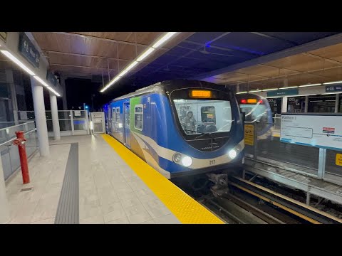 2 Canada Line trains at Marine Drive Station