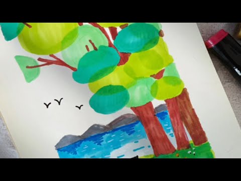 马克笔涂鸦画画｜小风景绘画过程