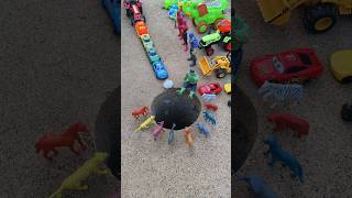 Cng auto rickshaw pushing red tractor car & taxi in pit & near jcb hulk toys #tractor #jcb #129
