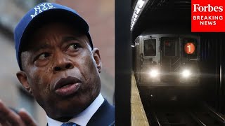 NYC Mayor Eric Adams Holds Press Briefing To Tout Efforts To Combat Subway Surfing