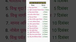 दिसंबर माह के महत्वपूर्ण दिवस ll Important Days Of December ll All Exam ll WithTrick #sachinclasses