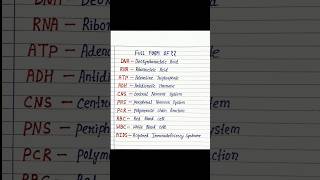 Full form Of - DNA / RNA / ATP /ADH /CNS/ PNS / PCR / RBC / WBC / AIDS