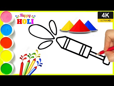 How to draw Holi pichkari easy step by step || Holi pichkari drawing || Holi festival Drawing ||