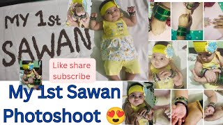 Sawan Special Baby Photoshoot Ideas At Home 💚💐#sawan #sawanspecial #babyphotoshoot #youtube #viral 