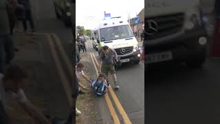 Moment under-siege cops DRIVE INTO protester amid chaos over migrant ‘sex assault’