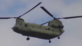 Amazing 5x US Army Boeing Chinook CH 47F land Cambridge Airport 21jul25  from WIE Wiesbaden Germany