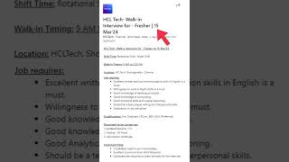 HCL Tech- Walk-in Interview for - Fresher | 15 Mar'24 #jobs #walkininterview #hcl