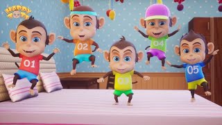 🐒Five Little Monkeys Jumping on the Bed | Children's Song | Nursery Rhymes For Kids | Happy Tots