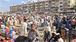 🇵🇰 WALKING TOUR OF KARACHI LARGEST AND CHEAPEST SUNDAY BAZAAR, UP MARKET KA CHOR BAZAAR, 4K60FPS