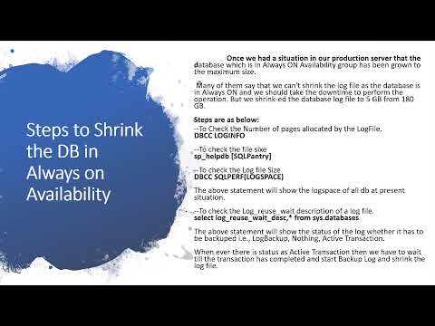 Shrinking a Log File of a Database in Always on Availability.