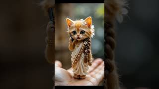 Two Cute Little Cats talking on a Mobile – Adorable Tiny Cats on a Human Palm