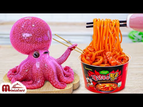 So Spicy Miniature Korean Octopus With Noodle Recipe  ASMR Cooking Mini Food