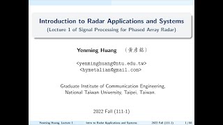 20221001 Lecture 1-8: Introduction to Radar Applications and Systems (雷達應用和系統的介紹)