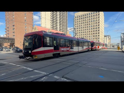 Collection of CTrains in downtown Calgary and University Area