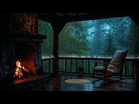 Chill in a Wooden Cabin Overlooking a Stormy Lake | The Perfect Rainy Night Space to Heal the Mind