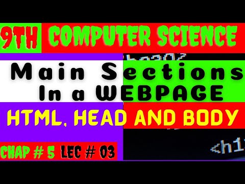 Main Sections in a WEBPAGE, HTML, HEAD and BODY | 9th class computer science chapter no. 5