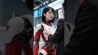 Futuristic Red & White Robot 🤖🔥 | Human Interaction at Olympic Tech Expo #RobotExpo #AIInnovation